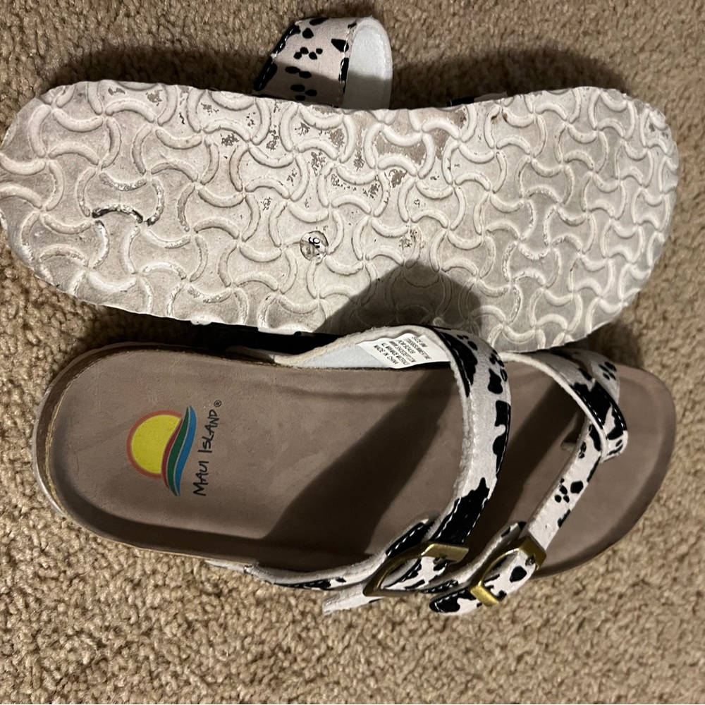Maui island slip on sandles, cow print